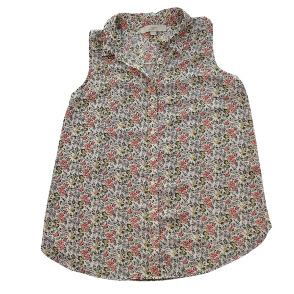 LOFT Floral Sleeveless Blouse XSP Petite Button Front Lightweight Top